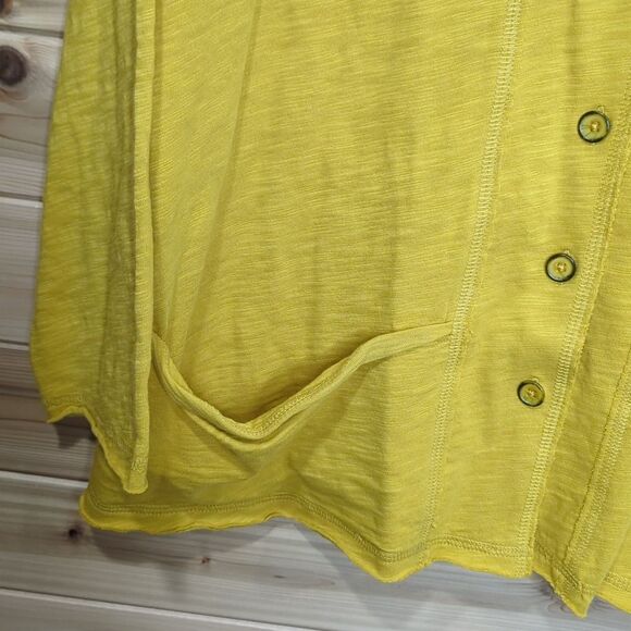 Habitat Top Womens Large Yellow Button Front Casual Tee Art Boho - Picture 3 of 9